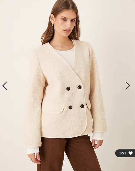 VILA teddy jacket with button details in cream