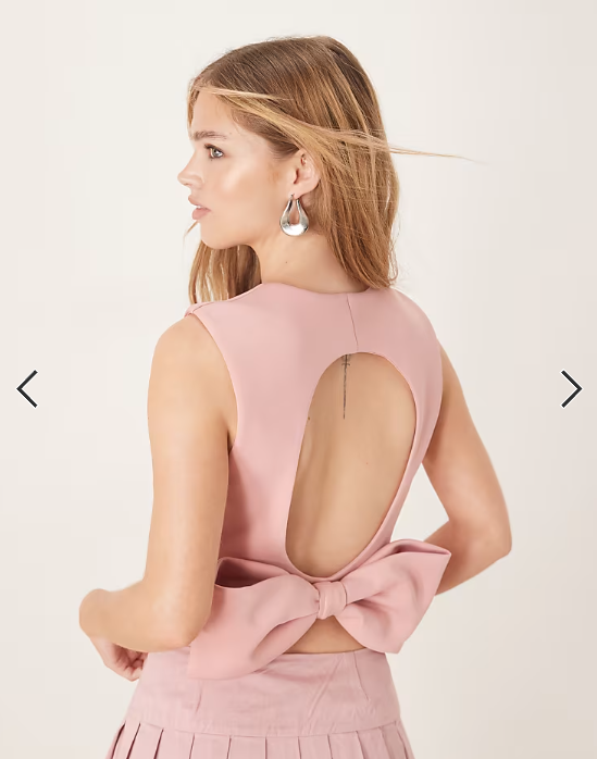 ASOS DESIGN bow detail open back top in pink in scuba-style fabric