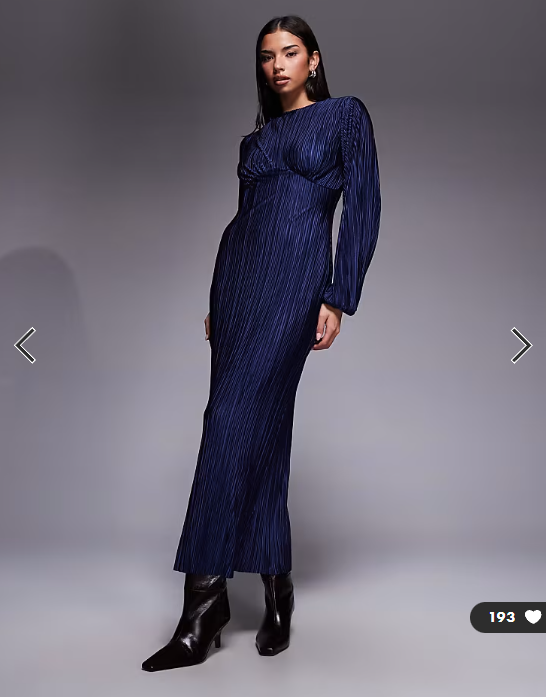 ASOS DESIGN plisse long puff sleeve maxi dress in navy