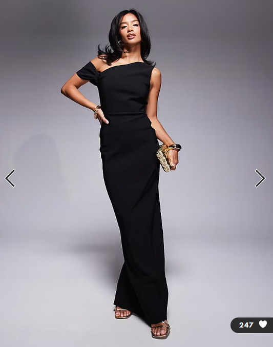 Vesper Petite bengaline one shoulder knot detail maxi bodycon dress in black
