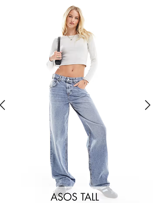 ASOS DESIGN Tall low rise baggy jeans in mid blue
