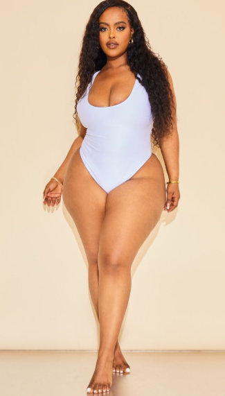 Plus White Scoop Neck Swimsuit