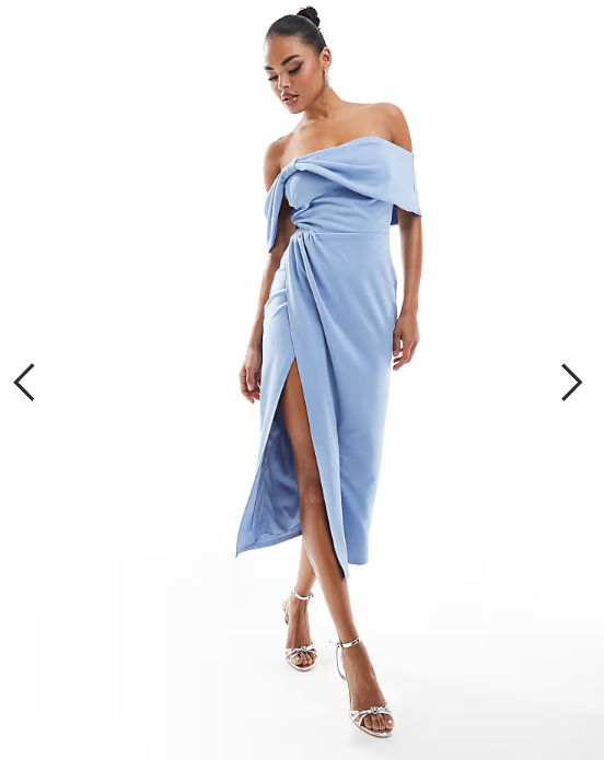 True Violet bardot midi dress in dusky blue