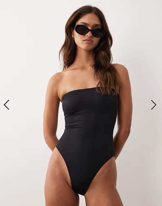 ASOS DESIGN Maya Cannes sleek bandeau padded swimsuit in black