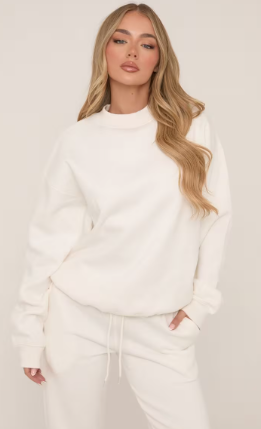 High Waist Flared Leg Joggers In Cream