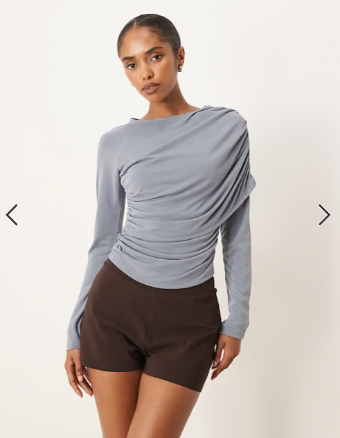 ASOS DESIGN modal wrap detail long sleeve tee in slate