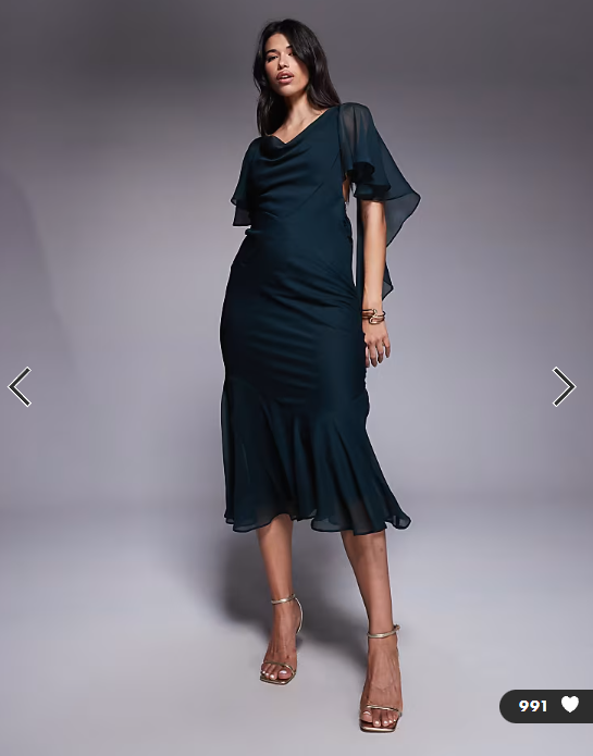 ASOS DESIGN cowl neck ruffle hem maxi dress in dark green