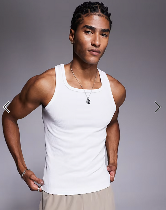 4505 square neck slim fit seamless rib training vest in white
