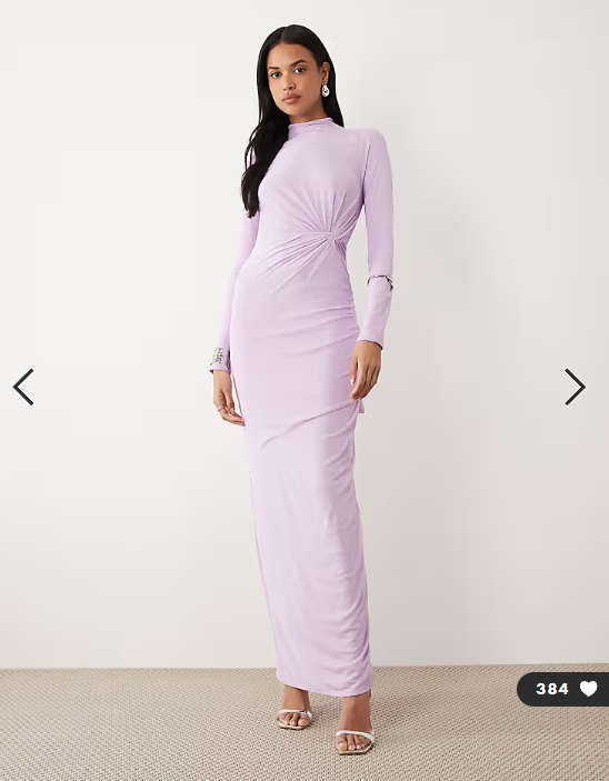 ASOS DESIGN mesh long sleeve twist bust detail halter maxi dress in lilac