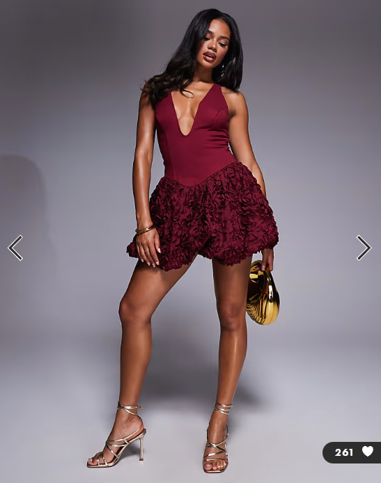 ASOS LUXE 3d flower halter mini dress in dark cherry