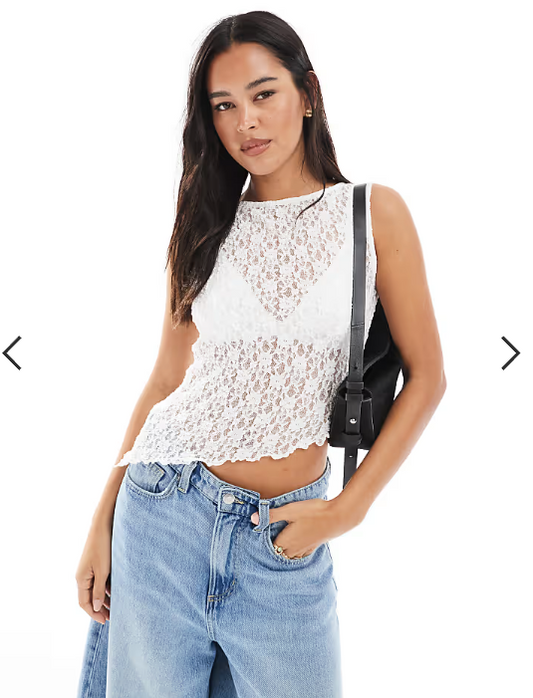 ASOS DESIGN lace asymmetric hem sleeveless top in ivory