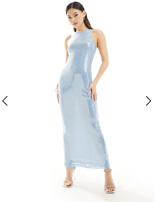 Rare London sequin racerneck maxi dress in baby blue
