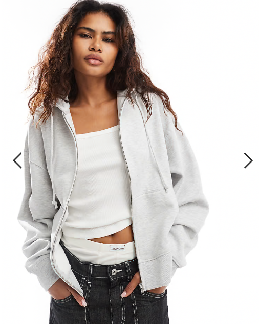 COLLUSION zip through boxy hoodie in gray heather