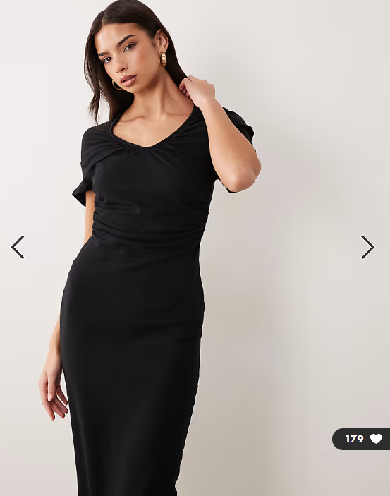 ASOS DESIGN ruched v neck midi dress in black