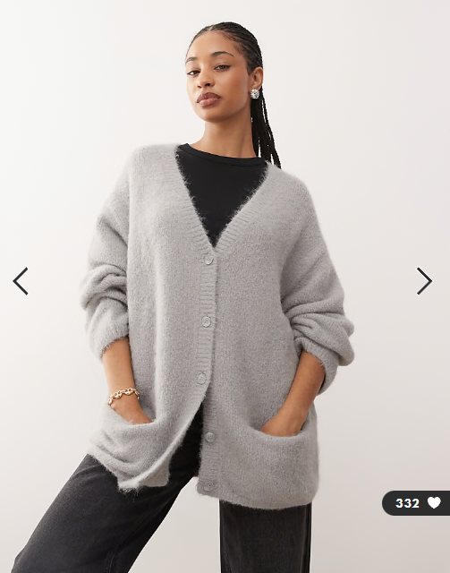 Monki knitted oversized cardigan in school grey