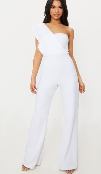 White Drape One Shoulder Jumpsuit