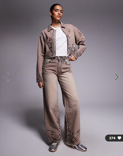 Liquor N Poker baggy fit rip repair jeans co-ord in brown zebra