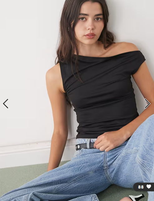 Weekday asymmetric shoulder top in black