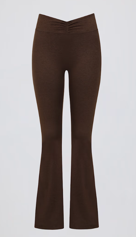 BO+TEE - Brushed Jersey Ruched Flared Trousers in Pecan Marl