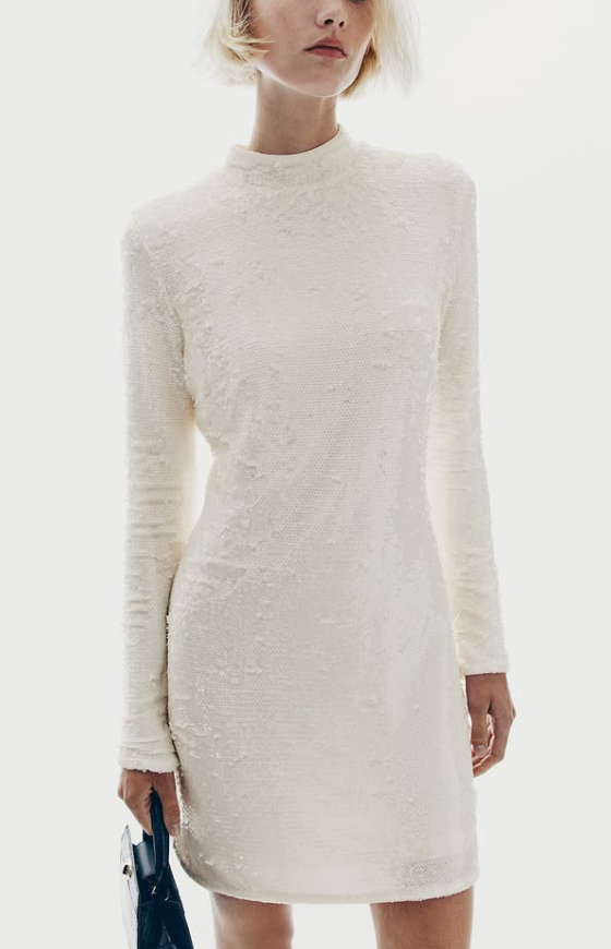 H&M - SEQUINED TURTLENECK DRESS - Cream