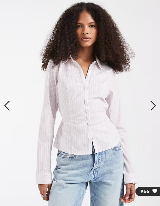 Hollister y2k long sleeve shirt with cinch waist in pink pinstripe