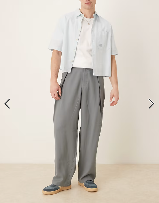 ASOS DESIGN wide leg smart trousers with pleat detail in grey