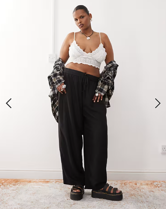 Noisy May Curve loose fit linen mix pants in black
