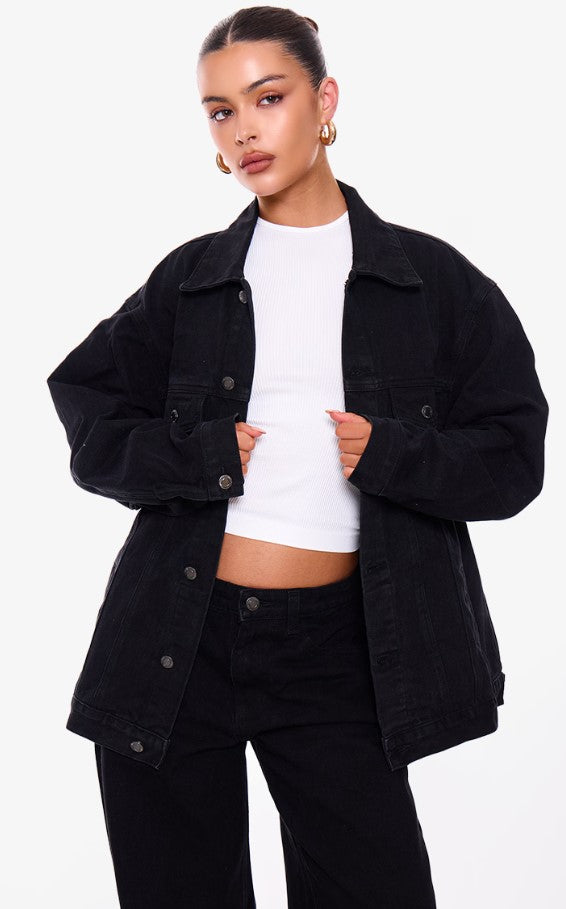 Washed Black Oversized Boyfriend Denim Jacket