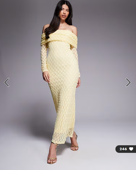 Bardot Adoni off the shoulder textured lace maxi dress in yellow