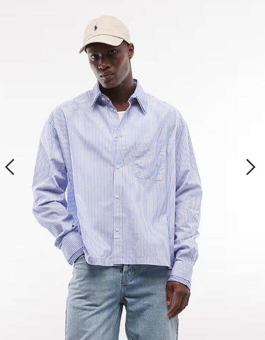 Weekday contrast collar long sleeve shirt in white and blue stripe