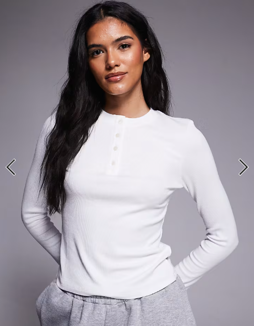 4505 Rest Day ultra soft modal rib long sleeve henley top in white - WHITE
