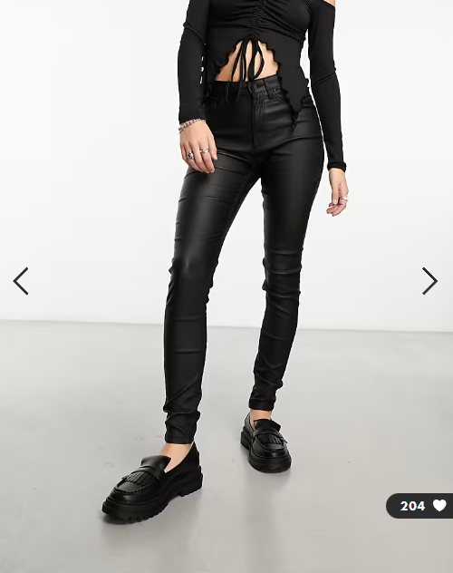 Noisy May Callie coated skinny jeans in black