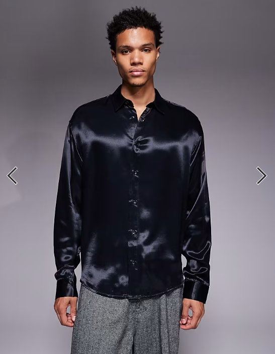 Asos - oversized satin shirt black