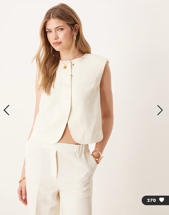 ASOS DESIGN high neck boxy waistcoat co-ord with linen in ivory