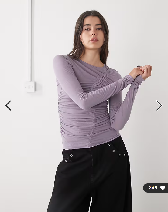 Monki asymmetric ruched top in lilac