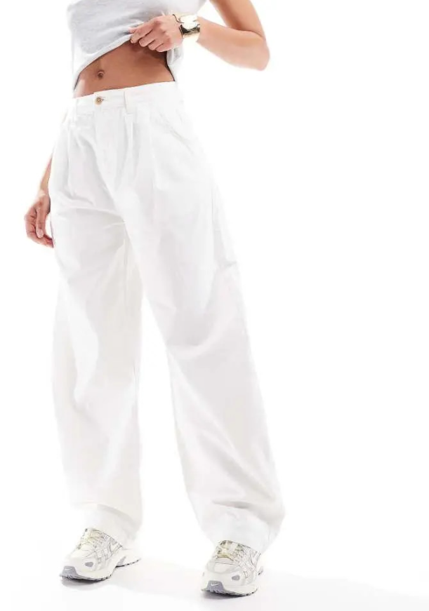 ASOS DESIGN pleated barrel leg trouser in ecr