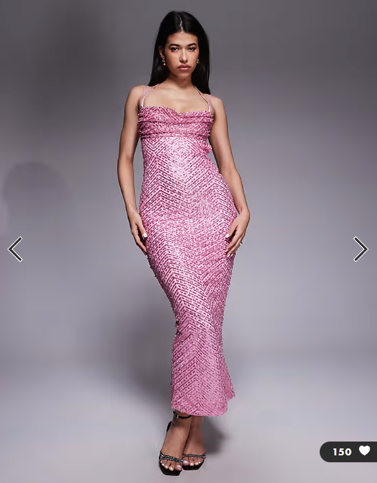 Oh Polly glitter embellished cowl neck cut out back maxi dress in pink