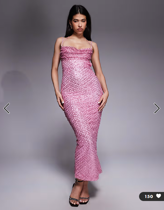 Oh Polly glitter embellished cowl neck cut out back maxi dress in pink