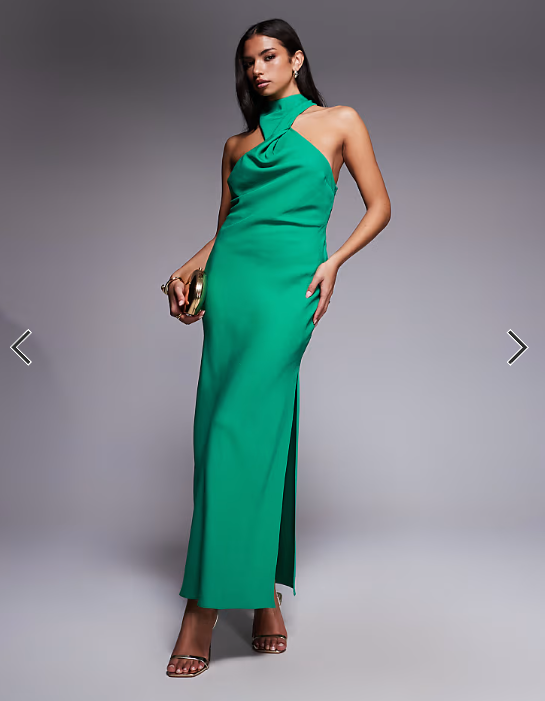 ASOS DESIGN twist neck midi dress with hardware trim in green