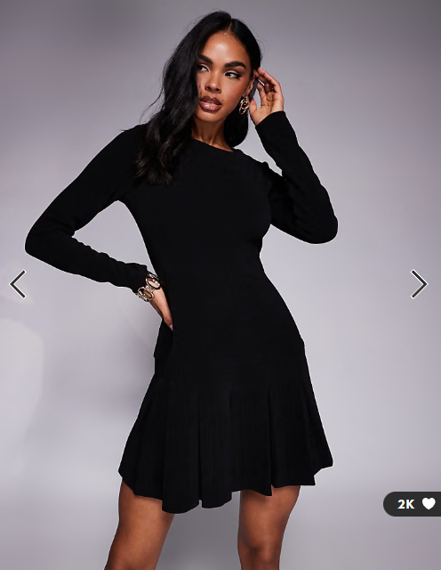 ASOS DESIGN cord drop waist mini dress with pleated skirt in black