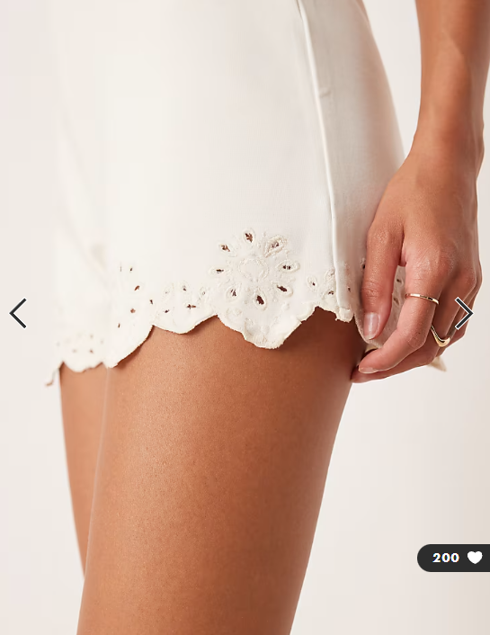 ASOS DESIGN ponte embroidered hem mini shorts in white
