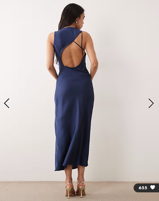 ONLY asymmetric back detail cowl neck midi dress in navy