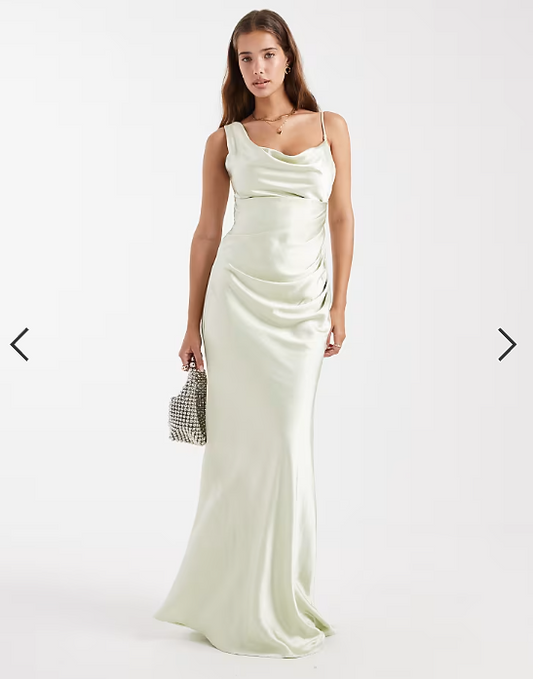 Six Stories Bridesmaid asymmetric cowl satin maxi dress in mint green