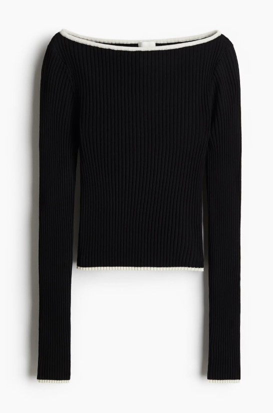 H&M - RIB-KNIT BOAT-NECK TOP