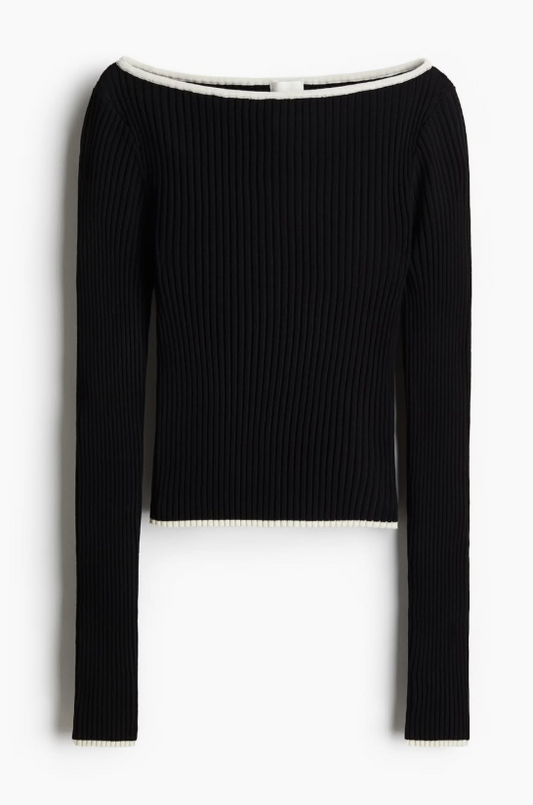 H&M - RIB-KNIT BOAT-NECK TOP