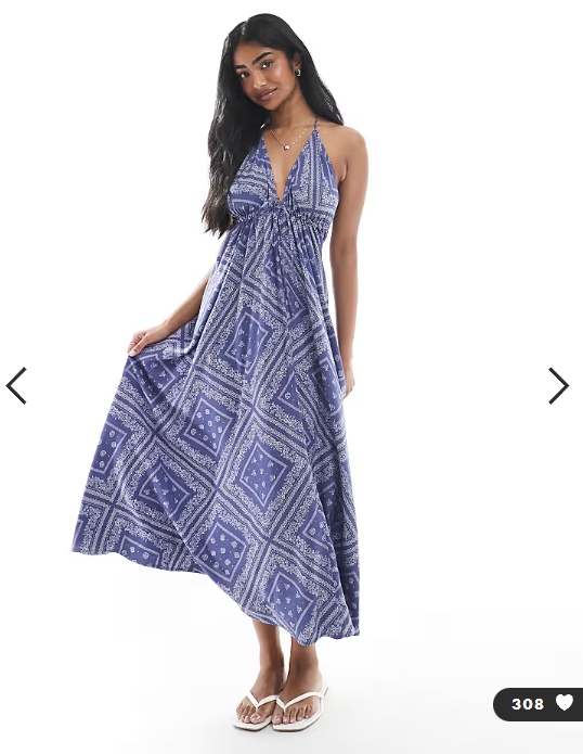 Miss Selfridge halter neck spun maxi dress in bandana print