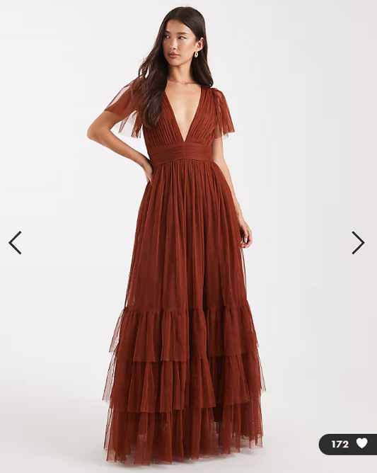 Lace & Beads Bridesmaid Madison flutter sleeve maxi dress in rust