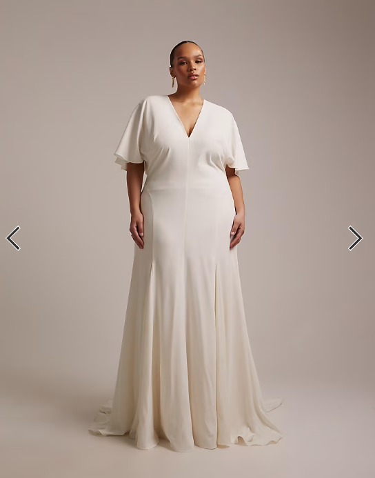 ASOS DESIGN Curve bridal cape sleeve godet maxi dress in ivory
