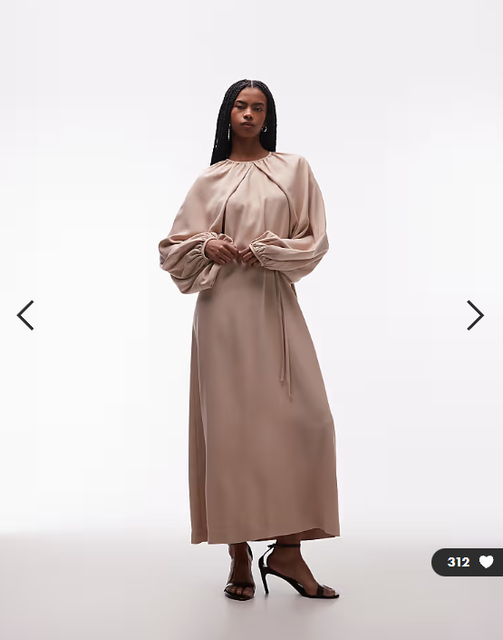 & Other Stories satin cape detail maxi dress with volume sleeves in sand