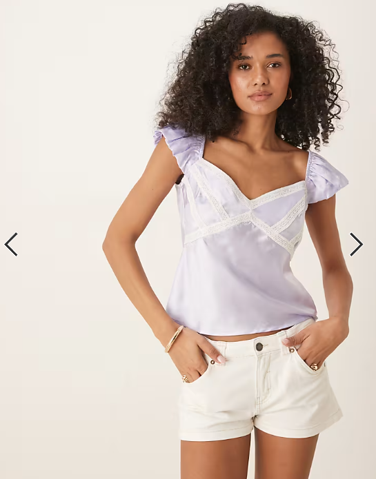 ASOS DESIGN satin and lace trim mix vest top in lilac